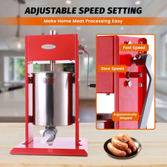 Hakka 22 Lbs(10 Liter) Sausage Stuffer 2 Speed Stainless Steel Vertical Meat Filler