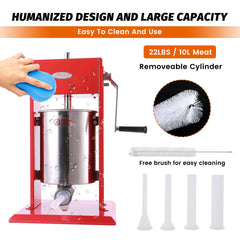 Hakka 22 Lbs(10 Liter) Sausage Stuffer 2 Speed Stainless Steel Vertical Meat Filler