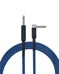 10Feet Musical Instrument Cable (Straight 1/4" TS to Right Angle 1/4" TS), for Electric Guitar,Bass Guitar,10Ft, Black and Blue Tweed Cloth