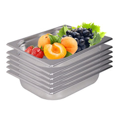 Clivia 1/2 Size Stainless Steel Food Pans,2.5"Deep Food Containers- Pack of 6