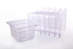 Clivia 6-Pack Food Pan 1/6 Size Clear Polycarbonate Food Pans 4" Deep Commercial Hotel Pans for Party, Restaurant, Hotel