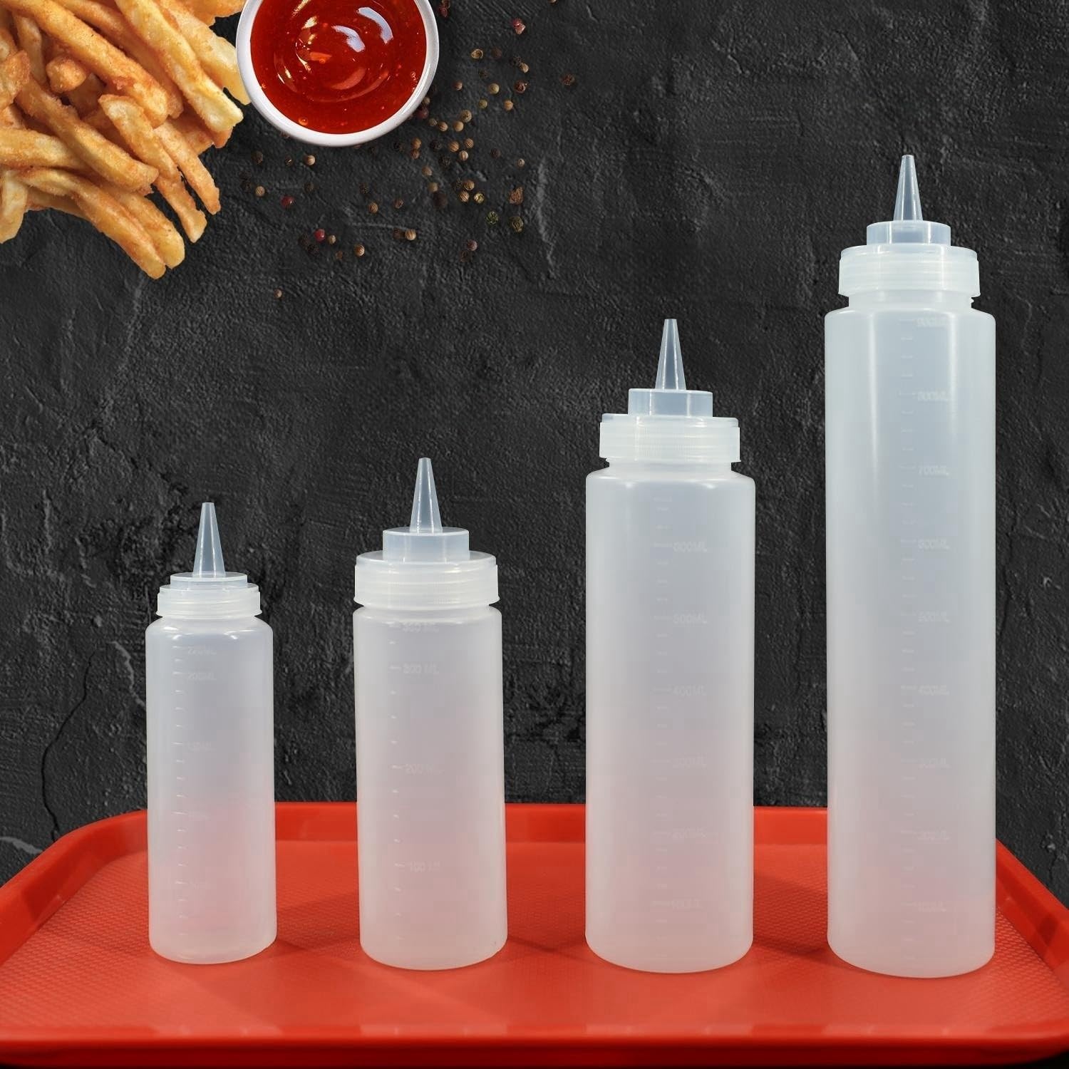 EasyRose Plastic Condiment Squeeze Bottles,Sauce bottle,Squeeze Bottle Dispenser,Refillable With Tip Cap,Set of 6 (32 oz)