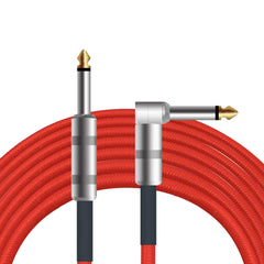 10Feet Professional Guitar Instrument Cable with a red Tweed Coat Angle 1/4 Inch TS to Straight 1/4 Inch TS