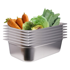 Clivia 1/1 Size Stainless Steel Food Pans,6"Deep Food Containers- Pack of 6