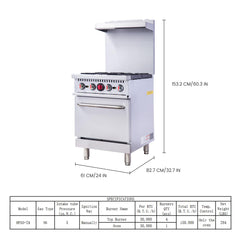 EasyRose 24" Natural Gas Commercial Restaurant Kitchen 4 Burners Range With Oven