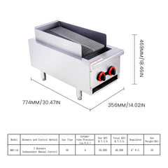 EASYROSE 14" Radiant Gas Charbroiler Commercial Gas Grill Heavy Duty Countertop Broiler Grill with 2 Burners BTU 40,000, ETL Certified