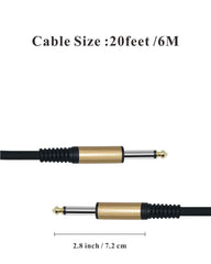 20 Feet Professional Guitar Instrument Cable with Black PVC Jacket Straight 1/4" TS to Straight 1/4" TS for Electric Guitar