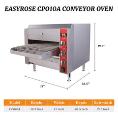 EasyRose Adjustable Speed Conveyor Toasters  Oven 50-300 °C /122- 572°F Temperature Range for Bakery Western Restaurant - 120V 1700W (10.5”wide belt)