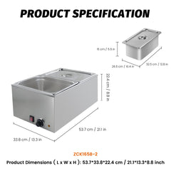 EasyRose Commercial Food Warmer 2-Pan Steam Table Food Warmer with Temperature Control & Lids, Electric Warming Trays for Food or Sauces-120V, 1200W, 10.6 QT/Pan(Official Refurbishment)