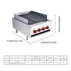 EASYROSE 24" Radiant Gas Charbroiler Countertop Gas Grill with 4 Burners 80,000 BTU,  ETL Certified