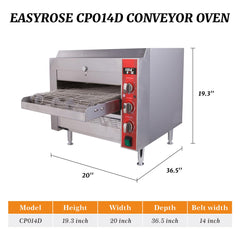 EasyRose Adjustable Speed Conveyor Toasters 50-300 °C /122- 572°F Temperature Range for Bakery Western Restaurant - 240V 3600W (14”wide belt)