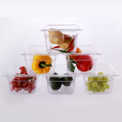 Clivia 6-Pack Food Pan 1/6 Size Clear Polycarbonate Food Pans 2.5" Deep Commercial Hotel Pans for Party, Restaurant, Hotel