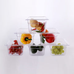 Clivia 6-Pack Food Pan 1/6 Size Clear Polycarbonate Food Pans 4" Deep Commercial Hotel Pans for Party, Restaurant, Hotel