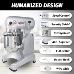 Hakka 10Qt Dough Food Mixer Commercial 400W Bakery Planetary Mixers 3 Funtion, ETL certified