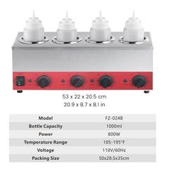 EASYROSE Electric Sauce Warmer Squeeze Bottle Warmer Nacho Cheese Dispenser Warmer, Jam Chocolate Butter Preservation Machine 105-195℉,110V (4 Grids), FZ-024B