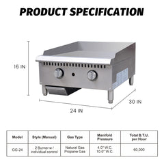 EasyRose Heavy Duty Commercial 24" Countertop Gas Thermostat Griddles