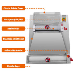 Hakka Electric Dough Sheeter Machine 370W Max 15" Pizza Dough Roller Sheeter, Automatic Commercial Pizza Dough Press Machine, Noodle Bread Pasta Maker