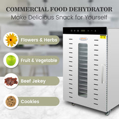 Hakka 16 Layers Commercial Food Dehydrator Stainless Steel Digital Fruit Dryer,1500W