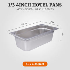 Clivia 6-Pack Hotel Pans Steam Table Pan 1/3 Size Hotel Pan 4" Deep Stainless Steel Pan for Party, Restaurant, Hotel