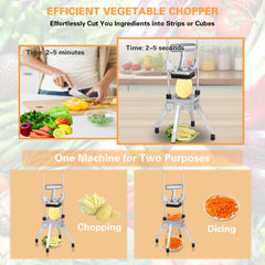 Hakka Commercial Vegetable Chopper French Fry Cutter w/3 Replacement Blades Commercial Onion Slicer Heavy Duty Potato Cutter Carrots Dicer Stainless Steel, include 3 Blades(1/2", 3/8", 1/4")