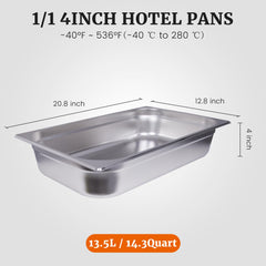 Clivia Hotel Pans Full Size 4inch Deep 1/1 Stainless Steel Steam Table Pans 6Pack