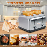 Hakka Toaster 4 Slice, Heavy-Duty Stainless Steel Toasters Commercial Toaster with Extra Wide Slots, Auto Pop-up & Removable Crumb Tray, 1800W/110V