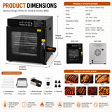 Hakka Bros 3-in-1 Electric Smoker Oven and Dehydrator, 1200W Countertop BBQ Grill with 2 Racks and Side Wood Chip Loader, Stainless Steel