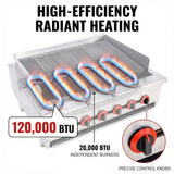 EASYROSE 36 英寸燃气辐射烧烤炉台面燃气，带 6 个燃烧器 120,000 BTU，ETL 认证
