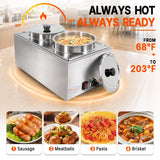 EasyRose 2 x 8L Round Pot Commercial Food Warmer, 1200W Electric Soup Warmer with Lids