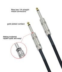 10 Feet Professional Guitar Instrument Cable with Noble Black Tweed Coat Straight 1/4 Inch TS to Straight 1/4 Inch TS