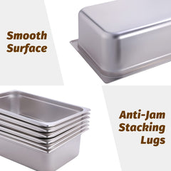 Cliva 1/6 Size Stainless Steel Food Pans,4"Deep Gastronorm Containers- Pack of 6