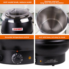 EasyRose 11 Qt Soup Warmers Commercial Soup Kettle Warmer Food Warmer with Lid，Black