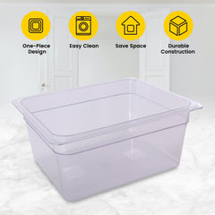 Clivia 6-Pack Food Pan 1/6 Size Clear Polycarbonate Food Pans 4" Deep Commercial Hotel Pans for Party, Restaurant, Hotel