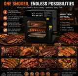Hakka Bros 3-in-1 Electric Smoker Oven and Dehydrator, 1200W Countertop BBQ Grill with 2 Racks and Side Wood Chip Loader, Stainless Steel
