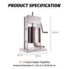 Hakka 25 Lb/12 L 2 Speed Vertical Stainless Sausage Stuffer(Official Refurbishment)