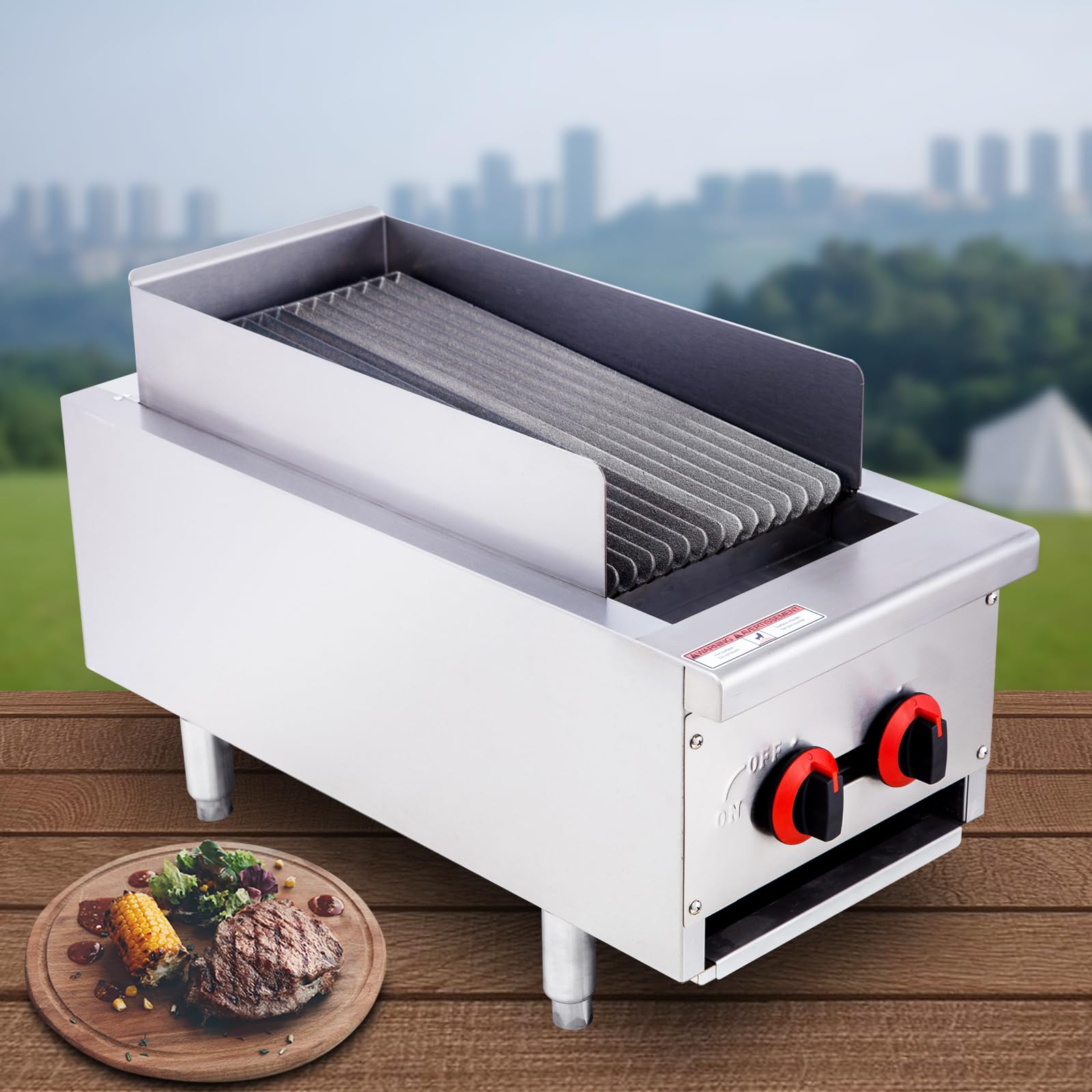 EASYROSE 14" Radiant Gas Charbroiler Commercial Gas Grill Heavy Duty Countertop Broiler Grill with 2 Burners BTU 40,000, ETL Certified