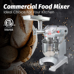 Hakka 30Qt Dough Stand Mixer 3 Speed, 4 Function Stainless Steel Food Mixer with Meat Grinder Head, ETL certified