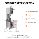 Hakka Bone Saw Machine 65" Electric Butcher Bandsaw Countertop Meat Bone Cutter