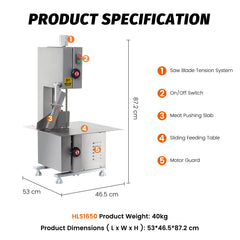 Hakka Commercial 65" Blade Meat Bone Saw Machine 750W Frozen Meat Band Cutter,1HP/120V