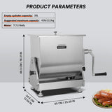 Morgangastro 22.5L/45lb Meat Mixer Manual Tilt Stainless Steel Sausage Mixing Machine