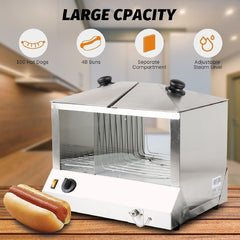 EasyRose Commercial 100 Hot Dog Steamer Electric Food 48 Bun Warmer Top Loading