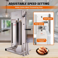 Hakka Sausage Stuffer 2 Speed Stainless Steel Vertical Sausage Maker (32Lb / 15 Liter)