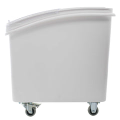 21 Gallon / 335 Cup White Slant Top Mobile Ingredient Storage Bin with Sliding Lid & Scoop