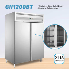 1150L Double Door Upright Freezer Commercial Refrigerator Temp : -18 ~-22℃