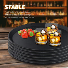 Hakka 6 Pack Restaurant Grade Non-Slip Tray,Fiberglass Serving Trays,Round,16-inch,Plastic,Black